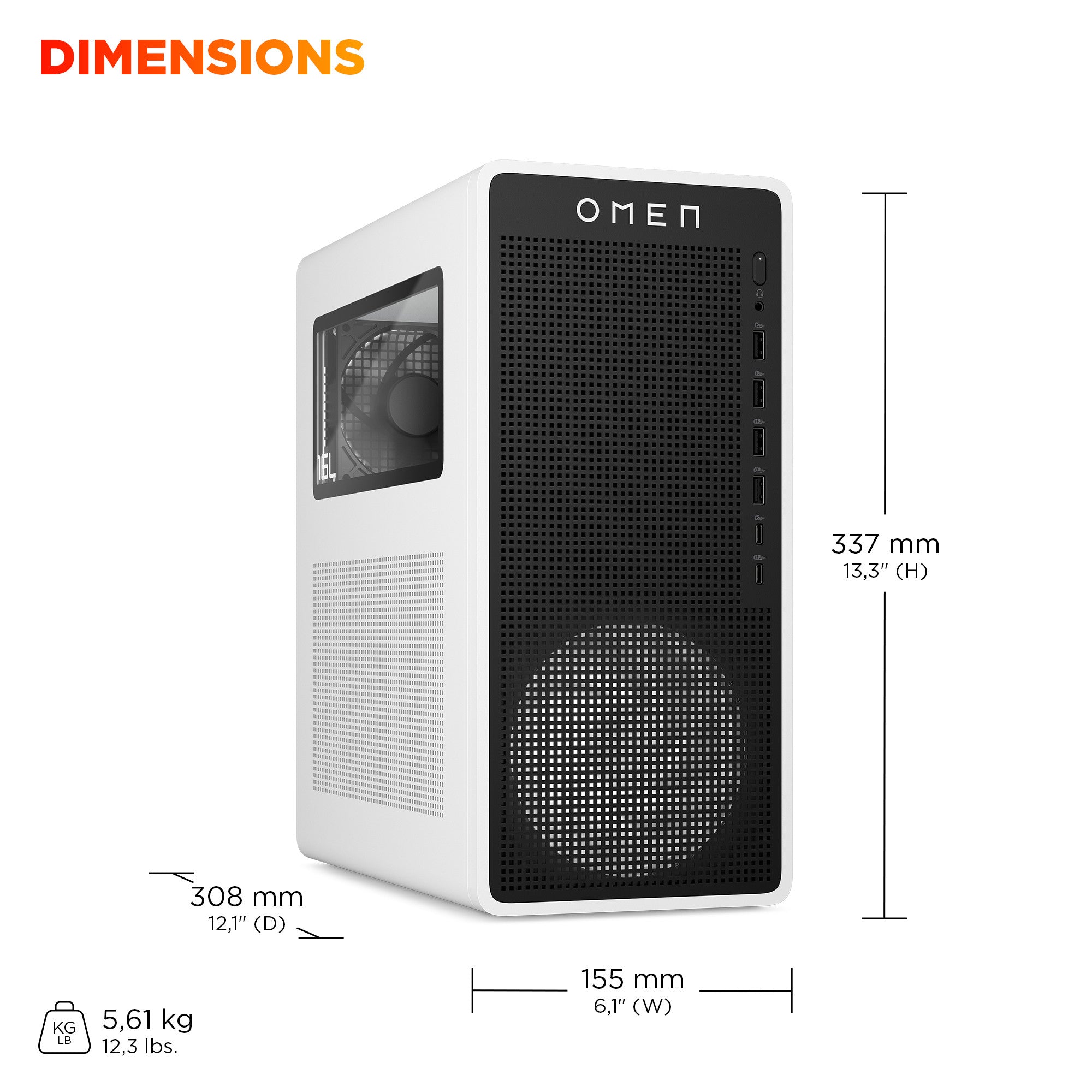 OMEN 16L Gaming Desktop TG03-0085t PC. Windows 11 Home. Intel® Core™ Ultra 7. 32GB RAM. 1TB SSD. NVIDIA® GeForce RTX™ 5060. Snow white - Image 8